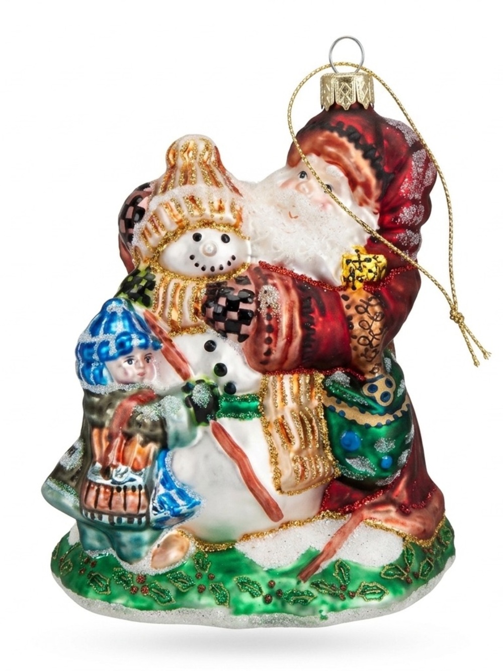 Vintage Peggy Abrams Glass Christmas Ornament Santa Snowman Child